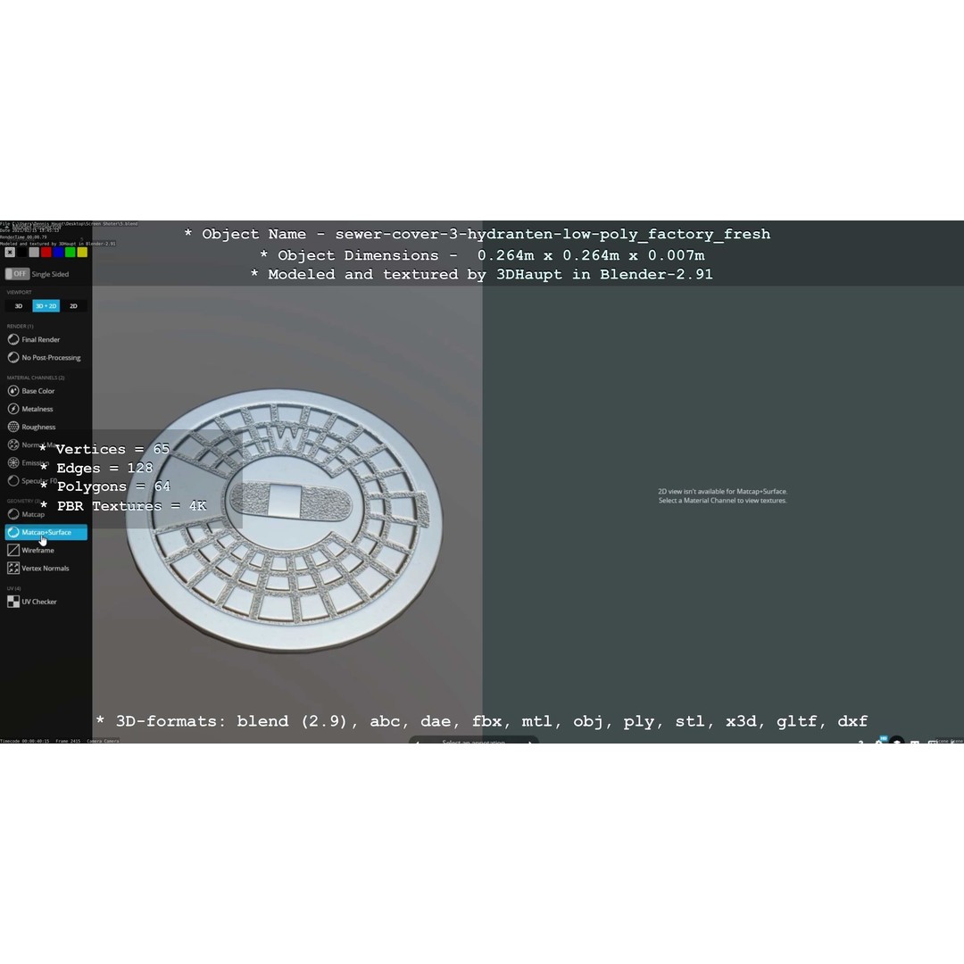 Sewer Cover 3 Hydrant 3D Model – Clean Low-Poly Asset, FBX, OBJ - View 24