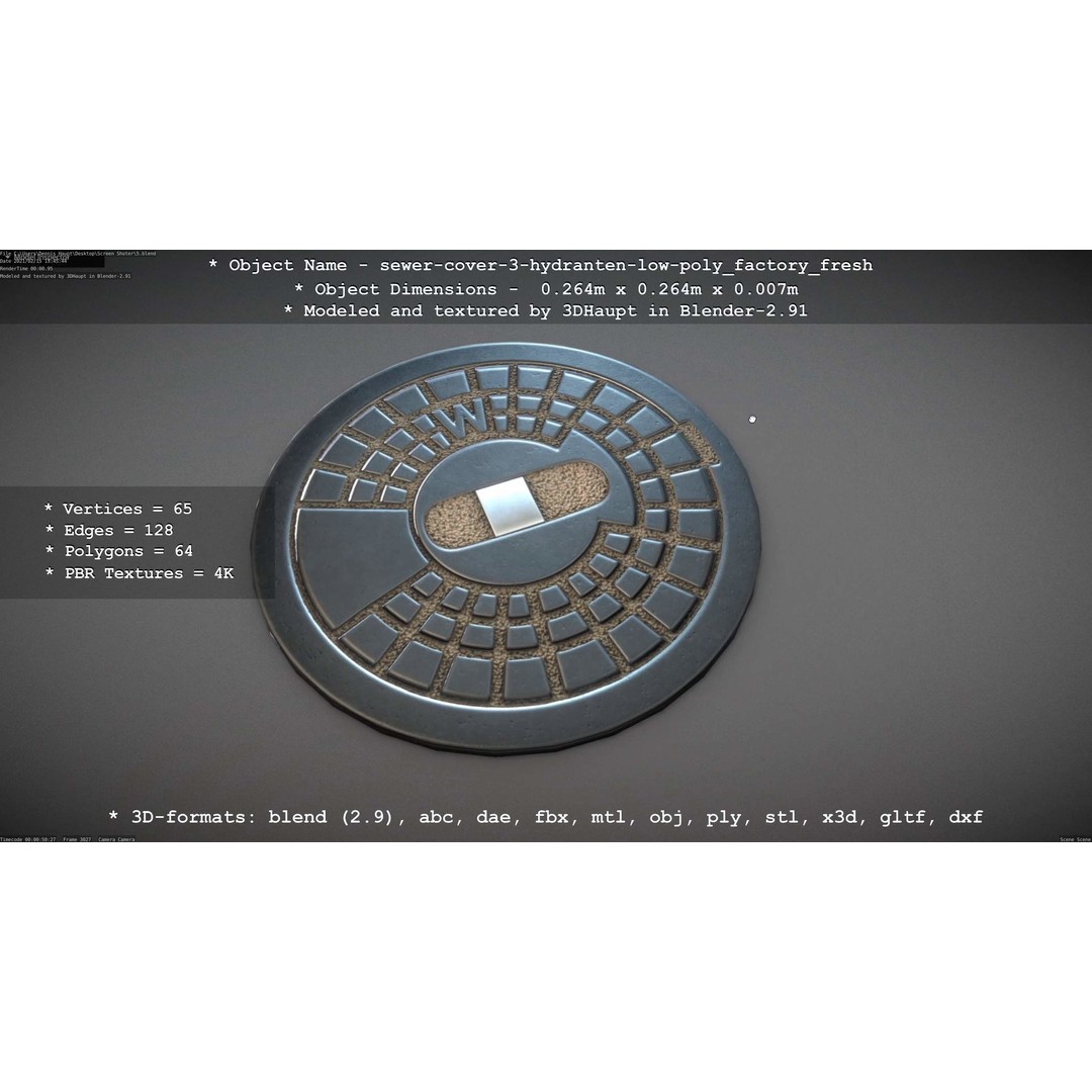 Sewer Cover 3 Hydrant 3D Model – Clean Low-Poly Asset, FBX, OBJ - View 26