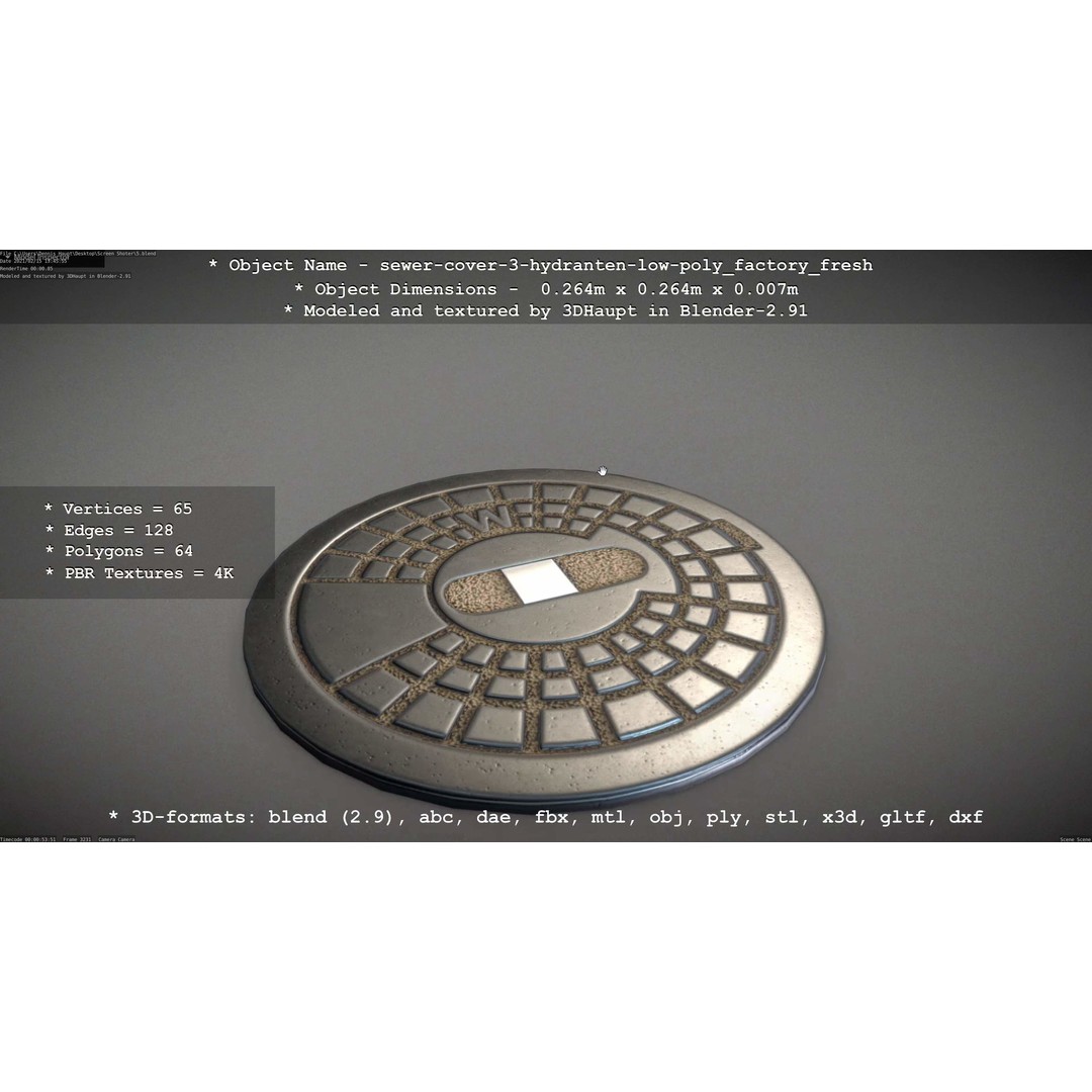 Sewer Cover 3 Hydrant 3D Model – Clean Low-Poly Asset, FBX, OBJ - View 27