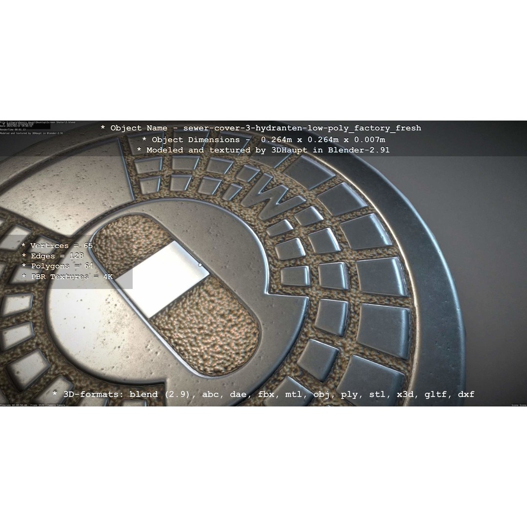 Sewer Cover 3 Hydrant 3D Model – Clean Low-Poly Asset, FBX, OBJ - View 29