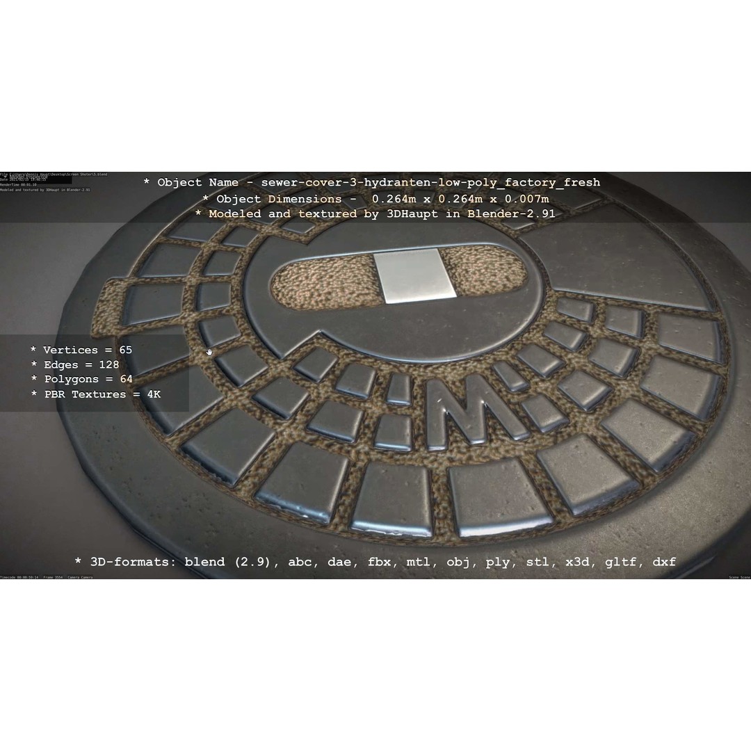 Sewer Cover 3 Hydrant 3D Model – Clean Low-Poly Asset, FBX, OBJ - View 30