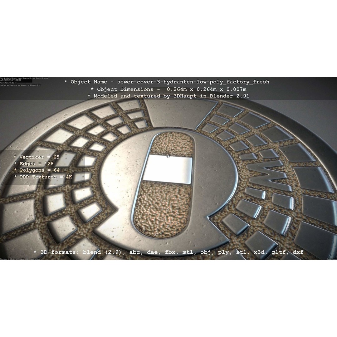 Sewer Cover 3 Hydrant 3D Model – Clean Low-Poly Asset, FBX, OBJ - View 31