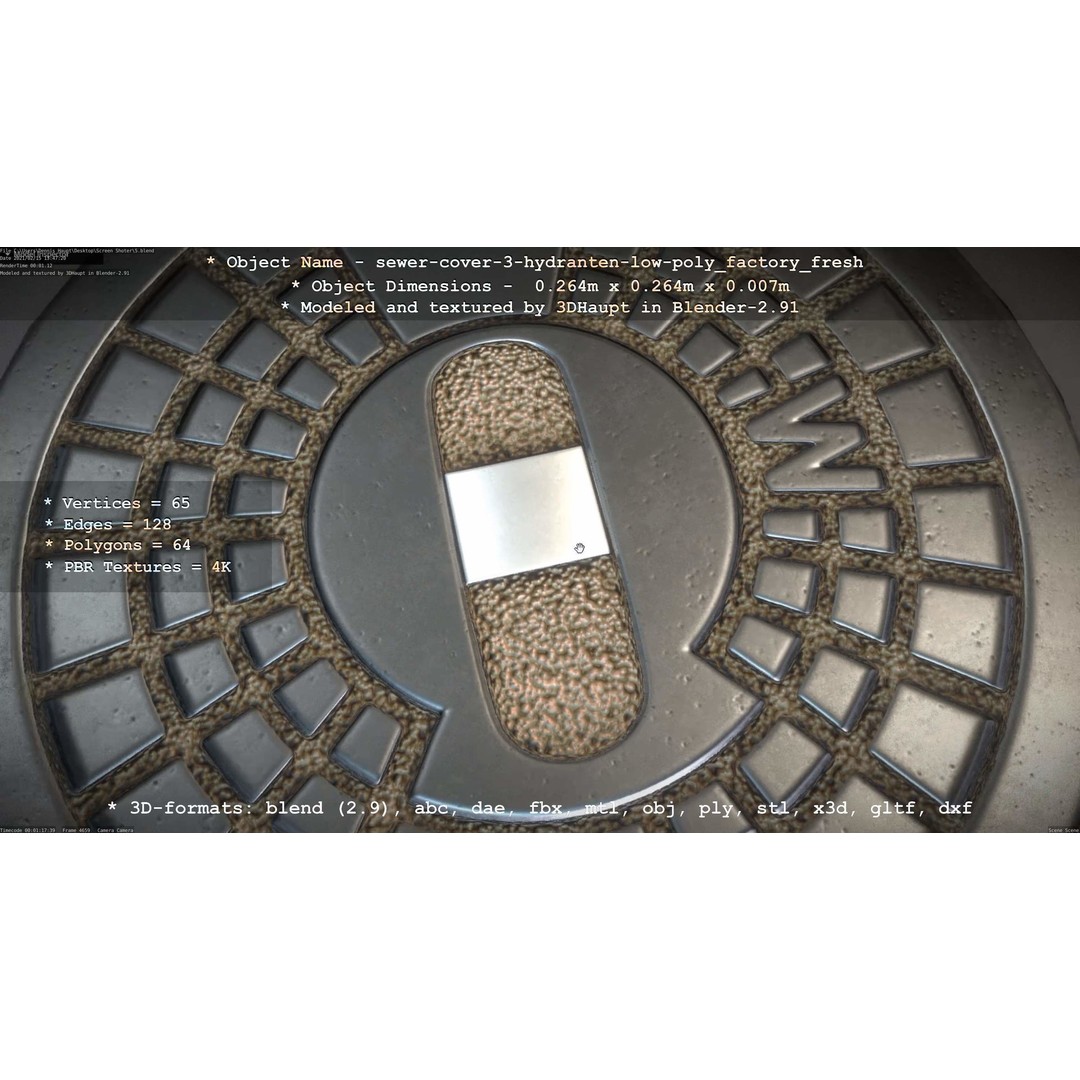 Sewer Cover 3 Hydrant 3D Model – Clean Low-Poly Asset, FBX, OBJ - View 33