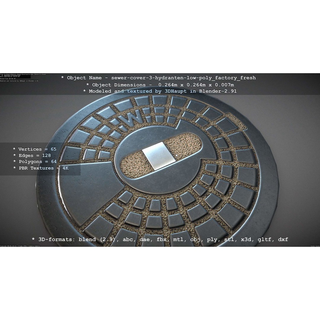Sewer Cover 3 Hydrant 3D Model – Clean Low-Poly Asset, FBX, OBJ - View 34