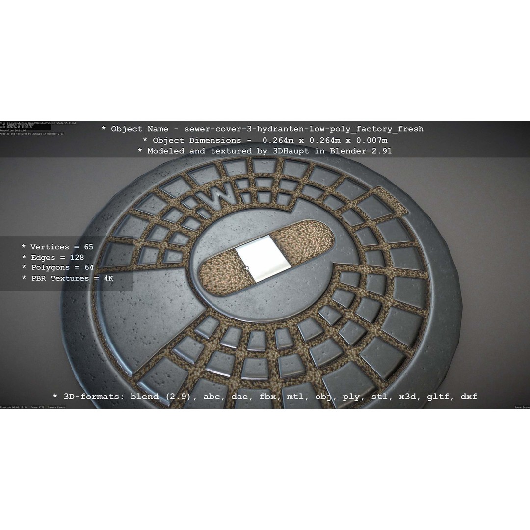 Sewer Cover 3 Hydrant 3D Model – Clean Low-Poly Asset, FBX, OBJ - View 35