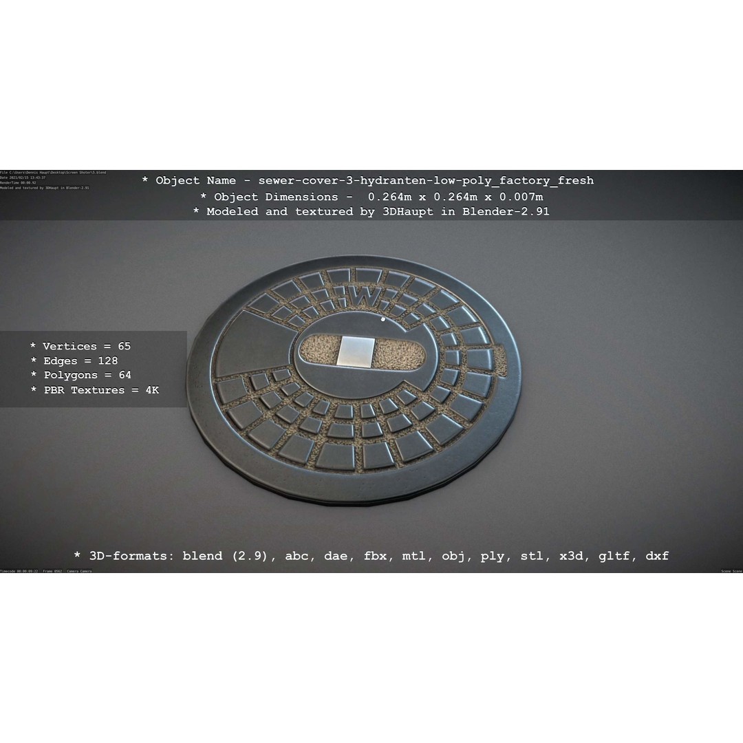 Sewer Cover 3 Hydrant 3D Model – Clean Low-Poly Asset, FBX, OBJ - View 36