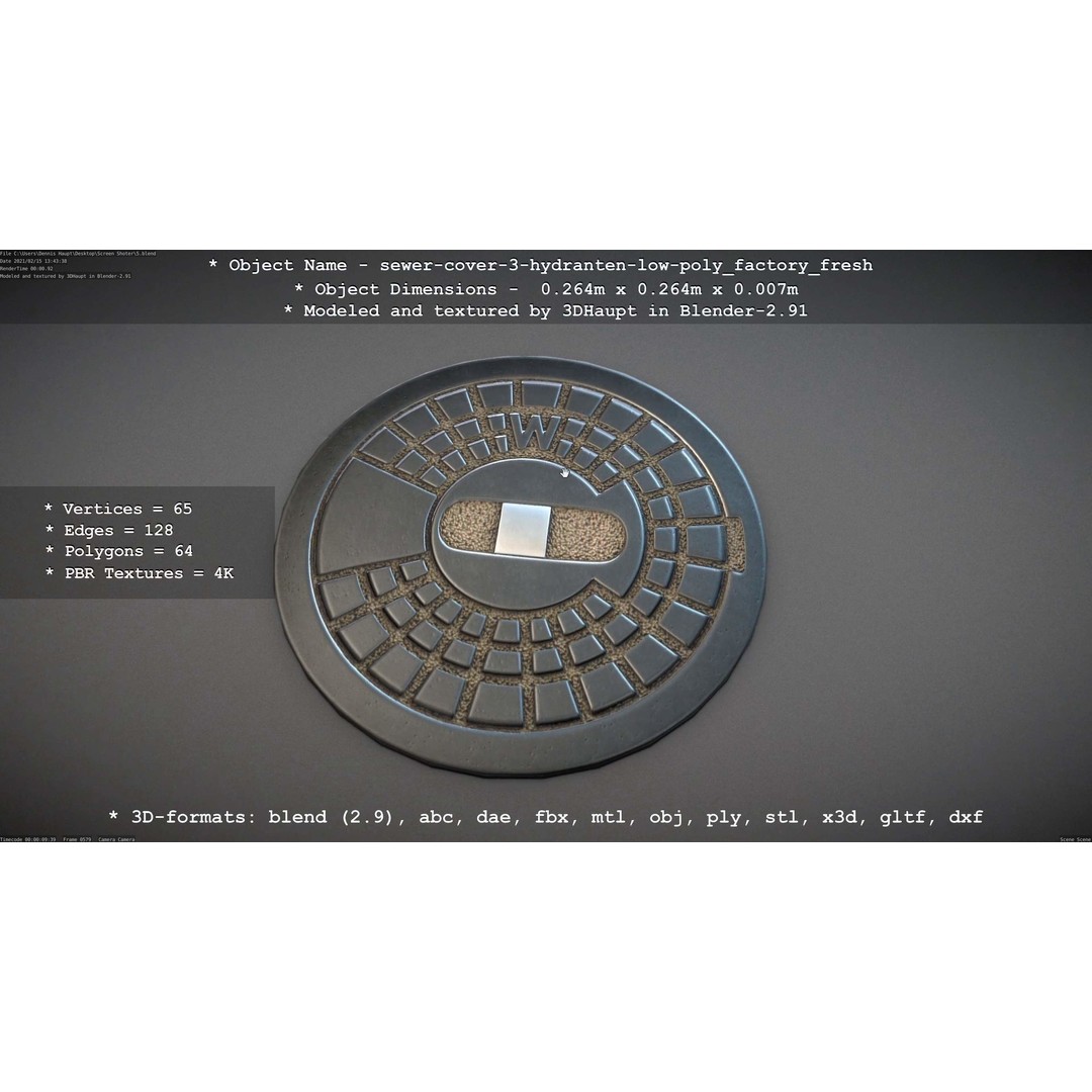 Sewer Cover 3 Hydrant 3D Model – Clean Low-Poly Asset, FBX, OBJ - View 37