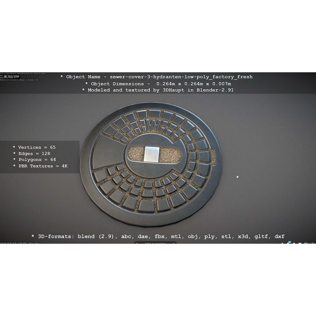 Sewer Cover 3 Hydrant 3D Model – Clean Low-Poly Asset, FBX, OBJ - View 39