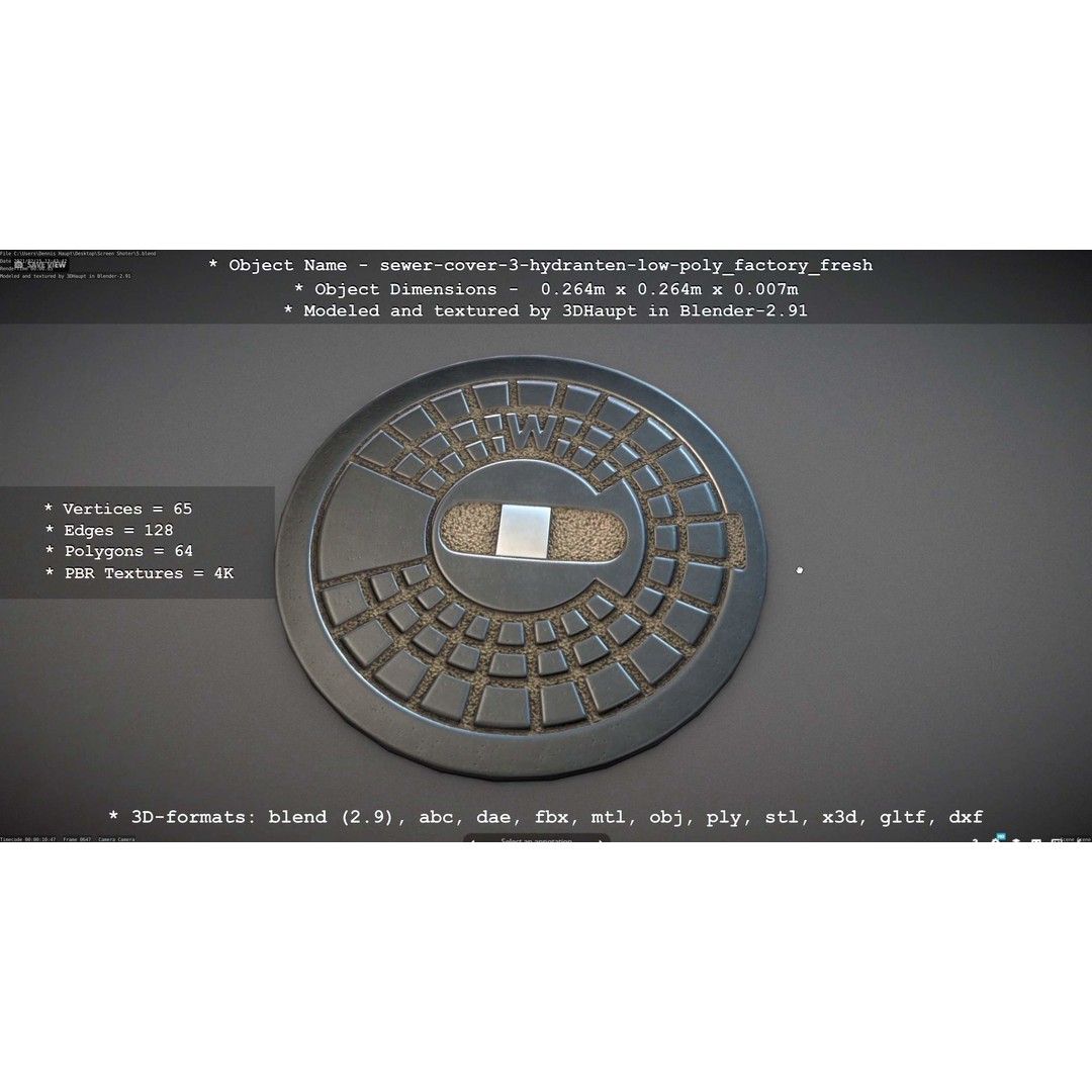 Sewer Cover 3 Hydrant 3D Model – Clean Low-Poly Asset, FBX, OBJ - View 40