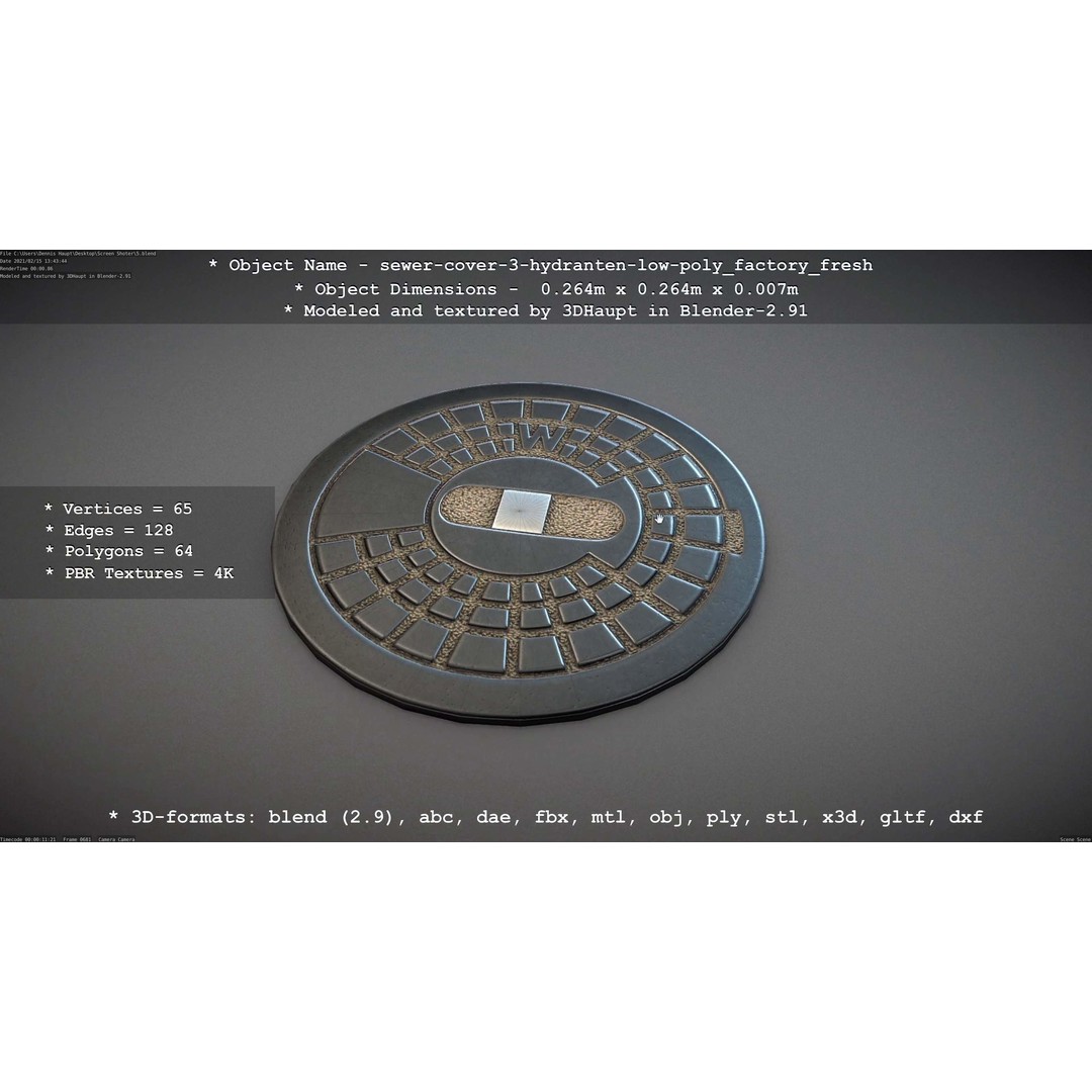 Sewer Cover 3 Hydrant 3D Model – Clean Low-Poly Asset, FBX, OBJ - View 41