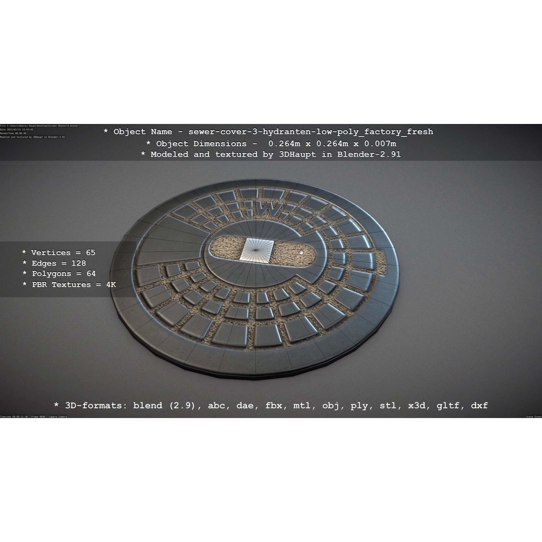 Sewer Cover 3 Hydrant 3D Model – Clean Low-Poly Asset, FBX, OBJ - View 42