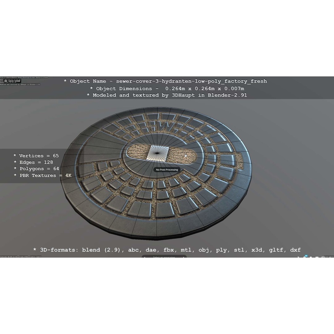 Sewer Cover 3 Hydrant 3D Model – Clean Low-Poly Asset, FBX, OBJ - View 45