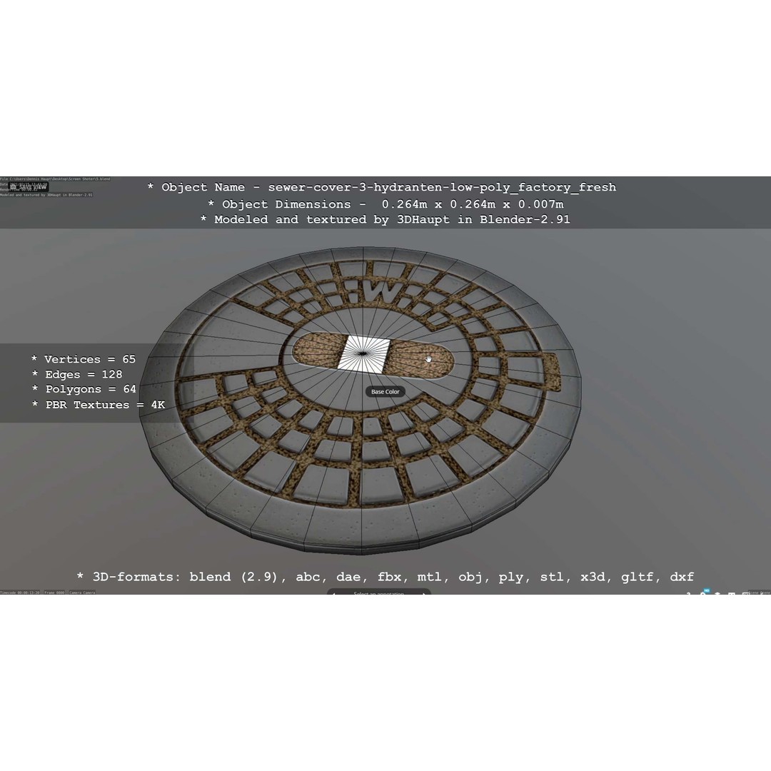 Sewer Cover 3 Hydrant 3D Model – Clean Low-Poly Asset, FBX, OBJ - View 46