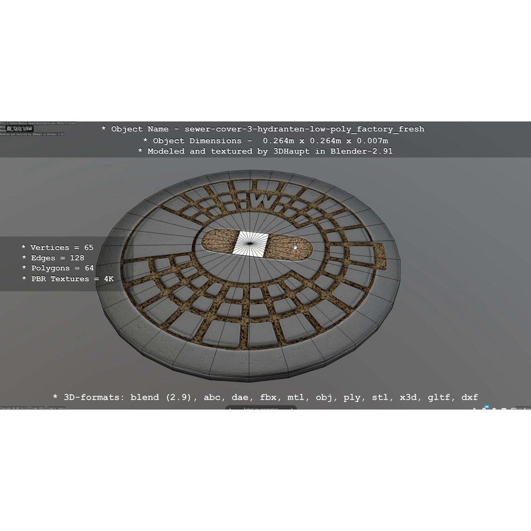 Sewer Cover 3 Hydrant 3D Model – Clean Low-Poly Asset, FBX, OBJ - View 48
