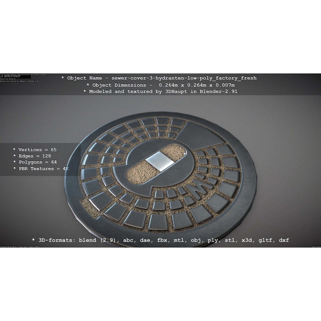 Sewer Cover 3 Hydrant 3D Model – Clean Low-Poly Asset, FBX, OBJ - View 49