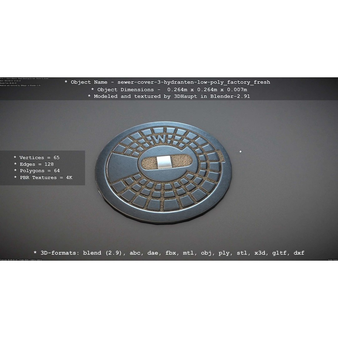 Sewer Cover 3 Hydrant 3D Model – Clean Low-Poly Asset, FBX, OBJ - View 5