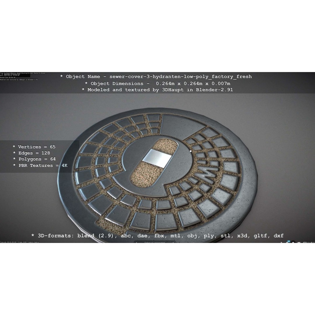 Sewer Cover 3 Hydrant 3D Model – Clean Low-Poly Asset, FBX, OBJ - View 50