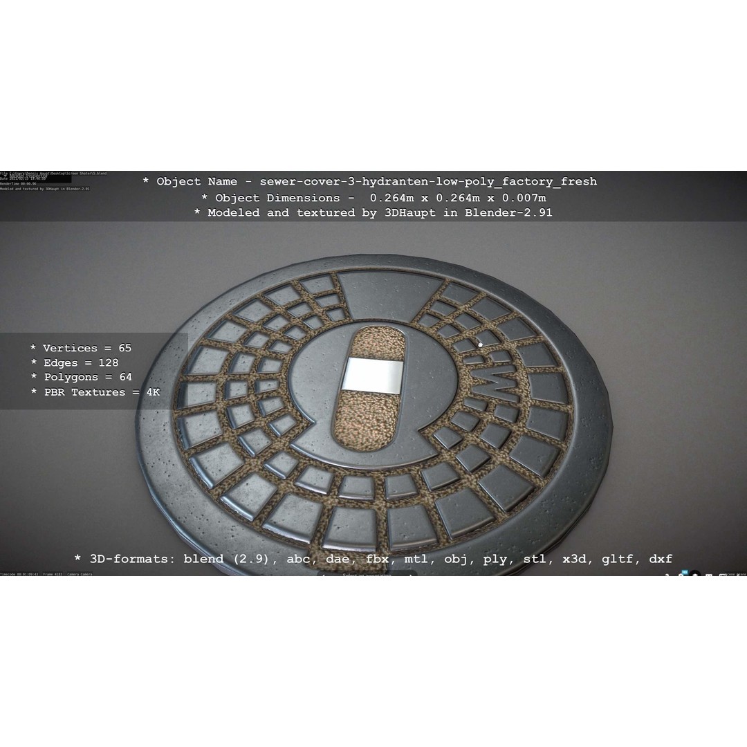Sewer Cover 3 Hydrant 3D Model – Clean Low-Poly Asset, FBX, OBJ - View 51
