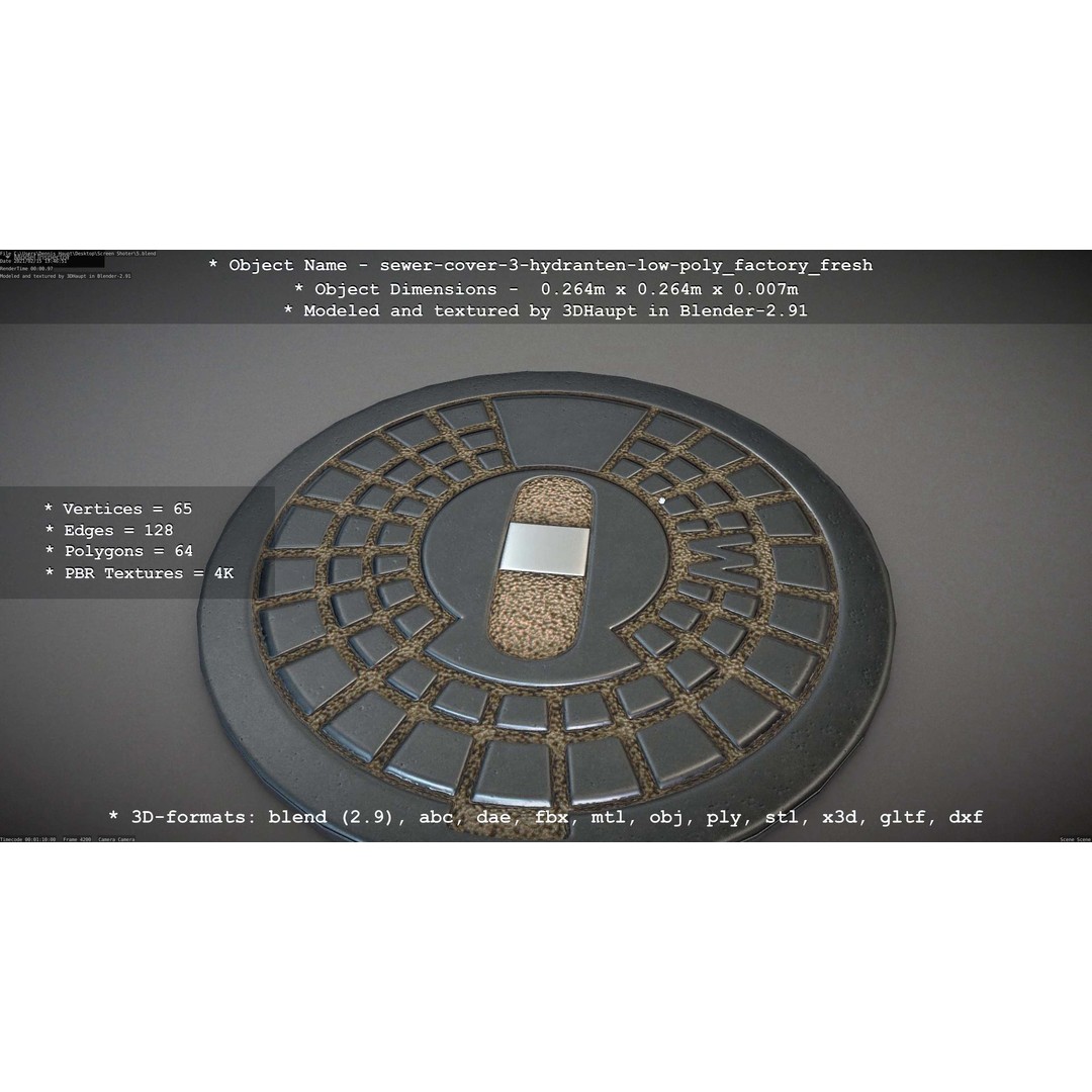 Sewer Cover 3 Hydrant 3D Model – Clean Low-Poly Asset, FBX, OBJ - View 52