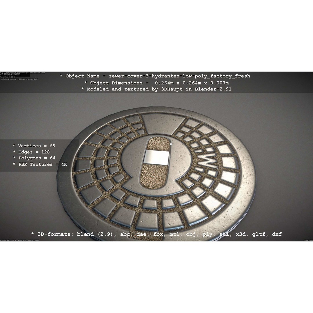 Sewer Cover 3 Hydrant 3D Model – Clean Low-Poly Asset, FBX, OBJ - View 53