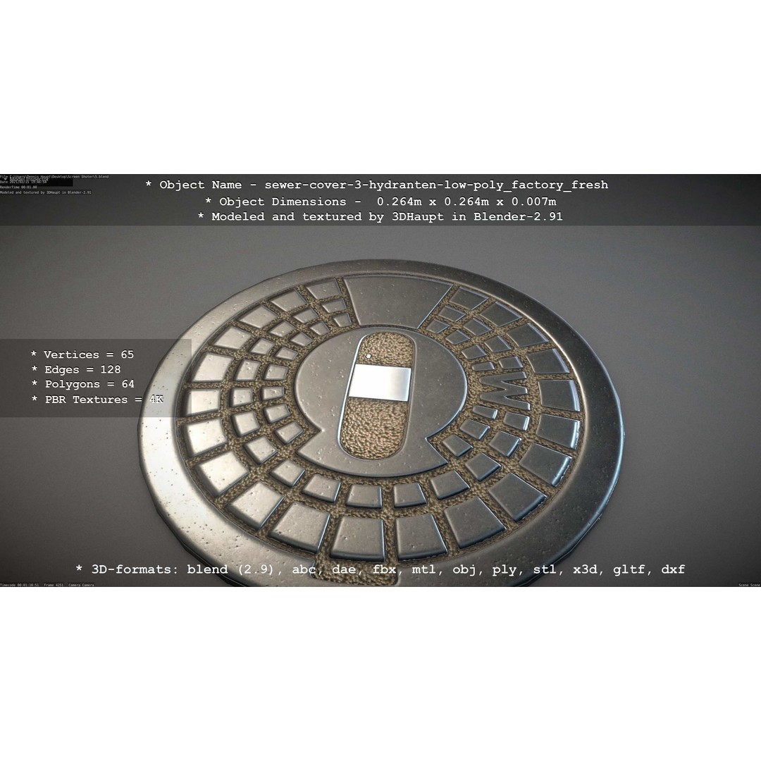 Sewer Cover 3 Hydrant 3D Model – Clean Low-Poly Asset, FBX, OBJ - View 54