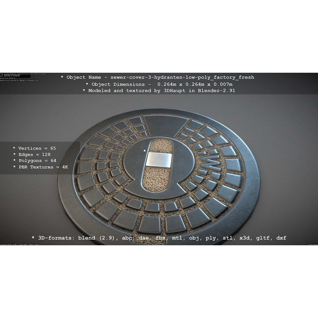 Sewer Cover 3 Hydrant 3D Model – Clean Low-Poly Asset, FBX, OBJ - View 55