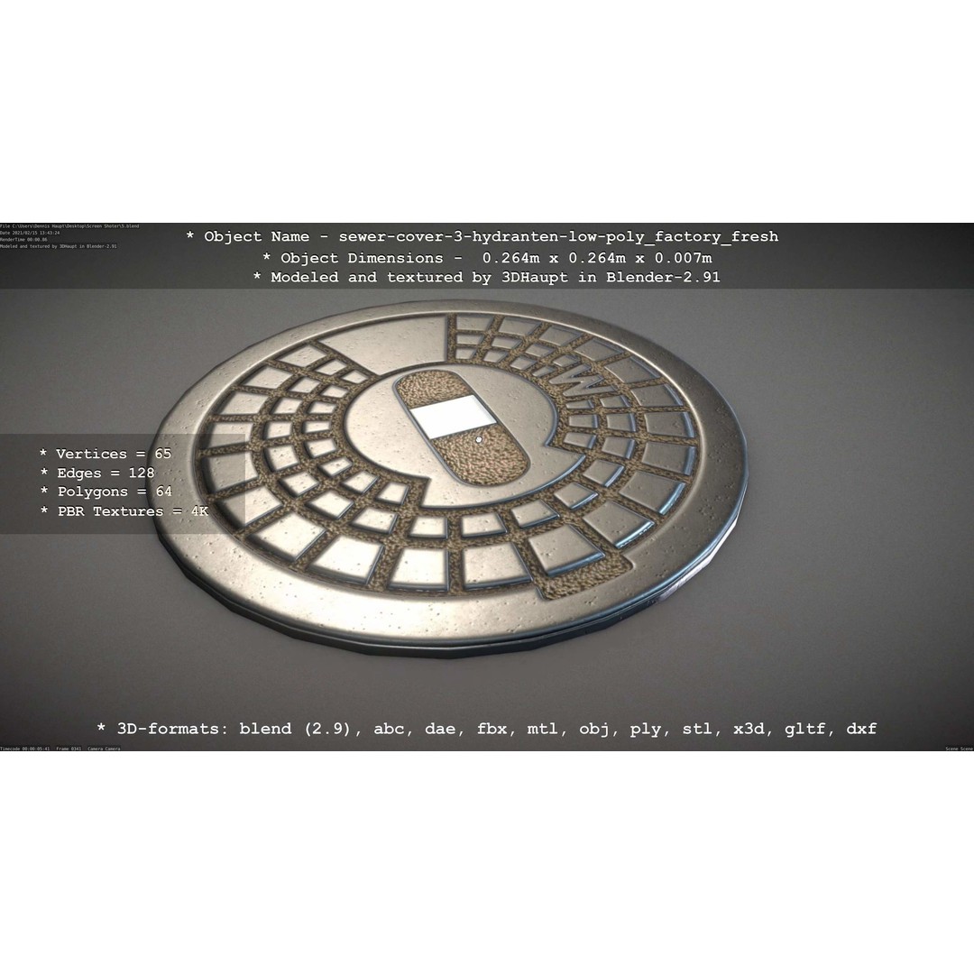 Sewer Cover 3 Hydrant 3D Model – Clean Low-Poly Asset, FBX, OBJ - View 56