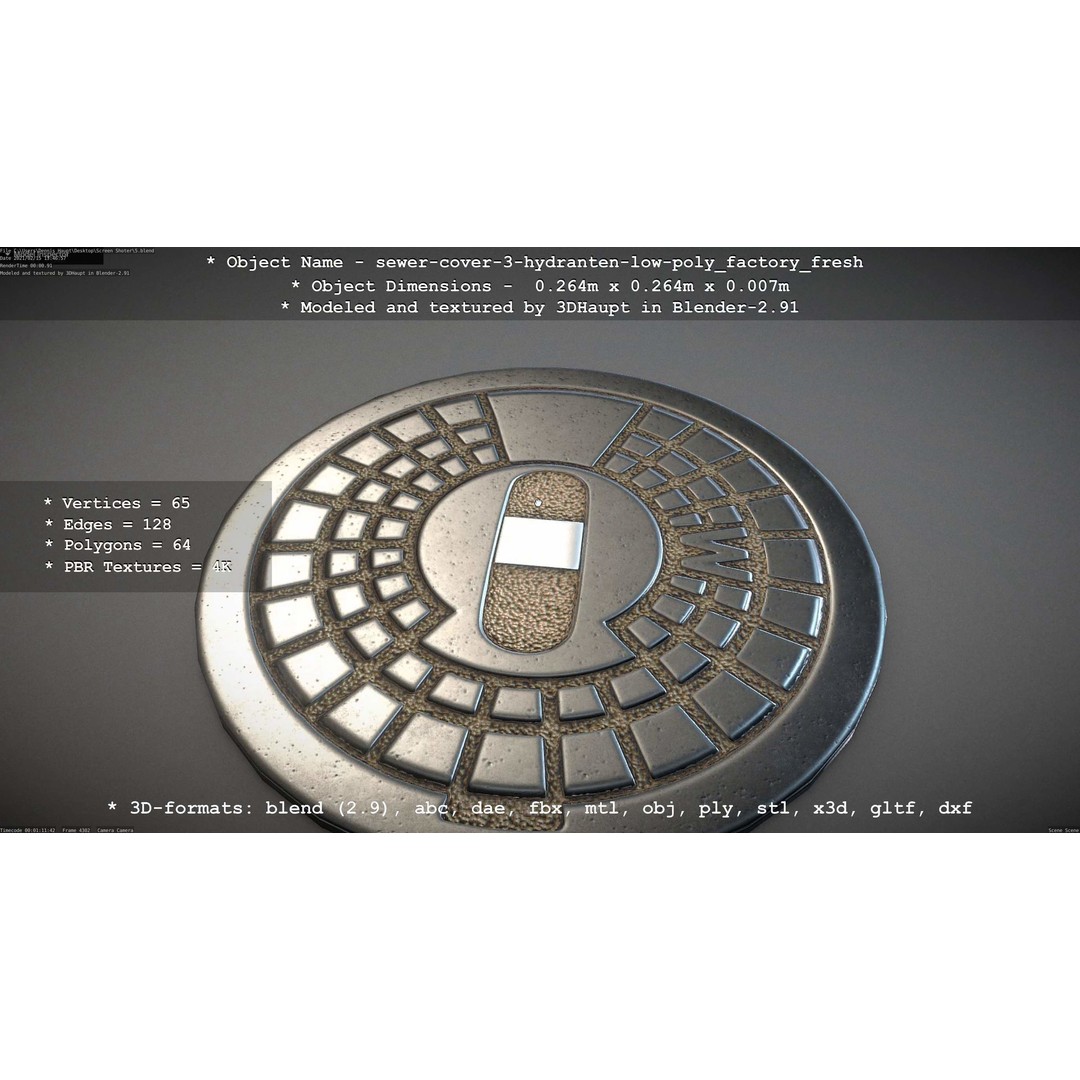 Sewer Cover 3 Hydrant 3D Model – Clean Low-Poly Asset, FBX, OBJ - View 57