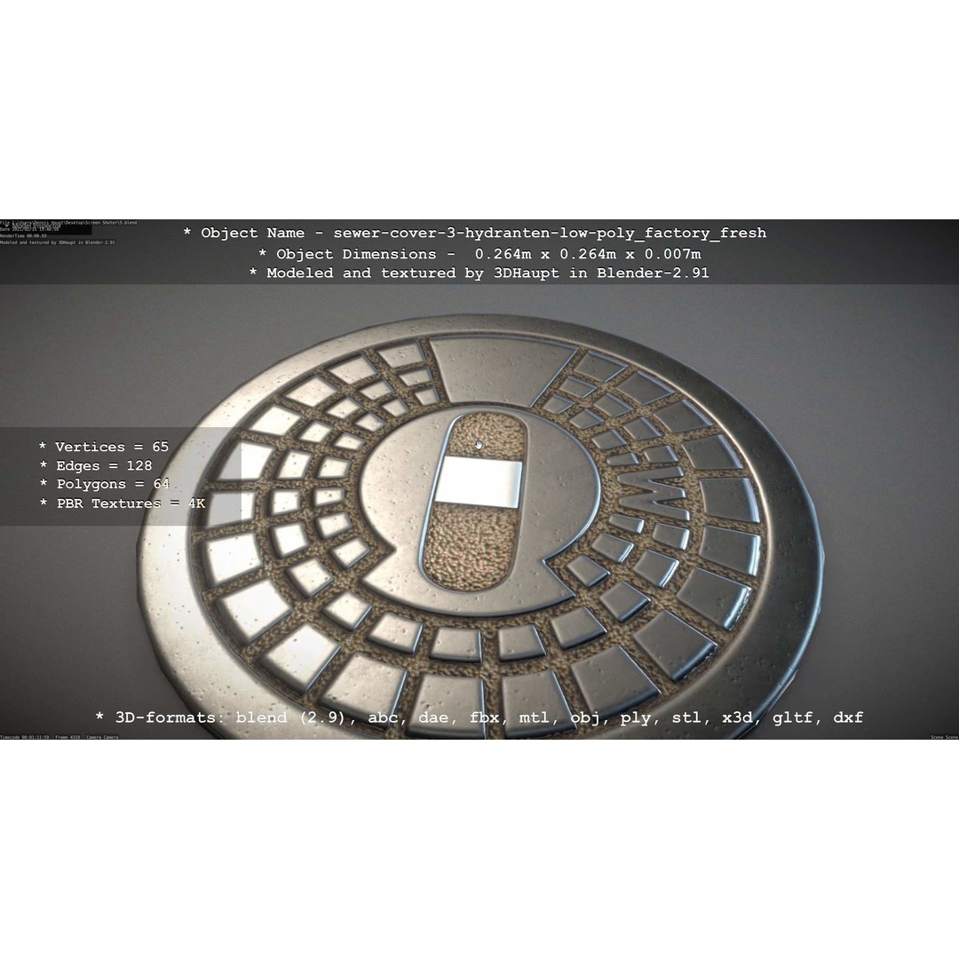 Sewer Cover 3 Hydrant 3D Model – Clean Low-Poly Asset, FBX, OBJ - View 58