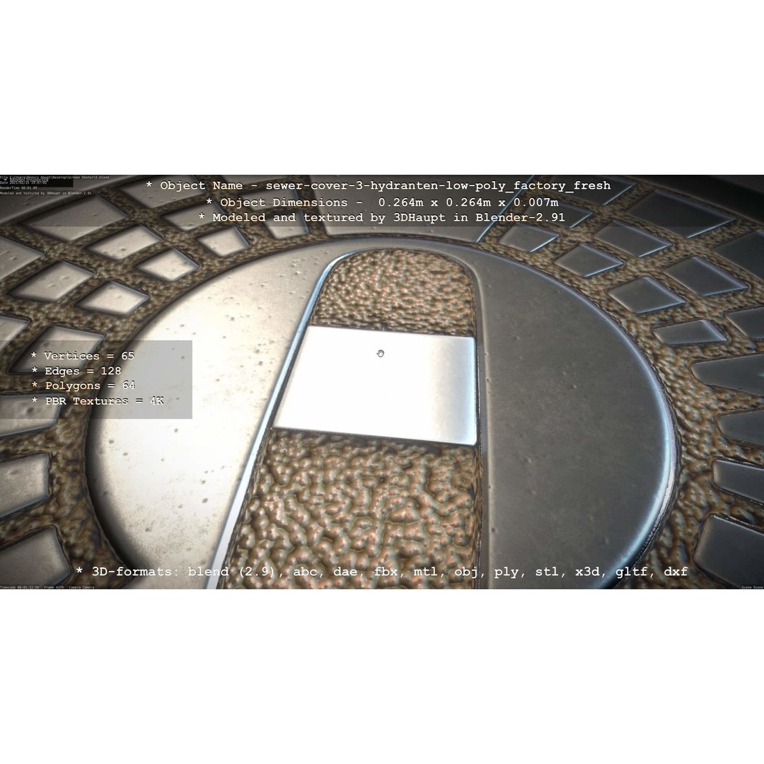 Sewer Cover 3 Hydrant 3D Model – Clean Low-Poly Asset, FBX, OBJ - View 59