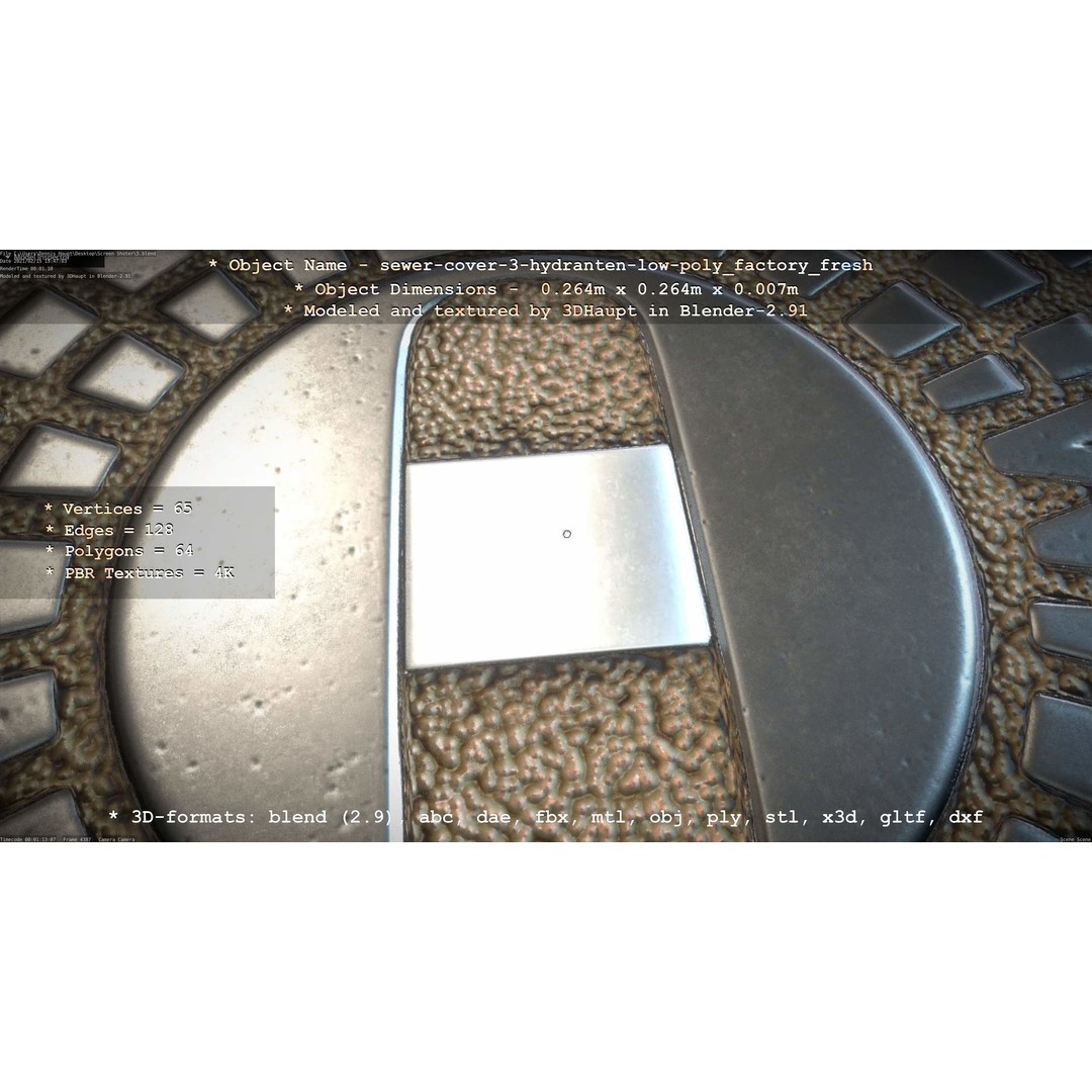 Sewer Cover 3 Hydrant 3D Model – Clean Low-Poly Asset, FBX, OBJ - View 60