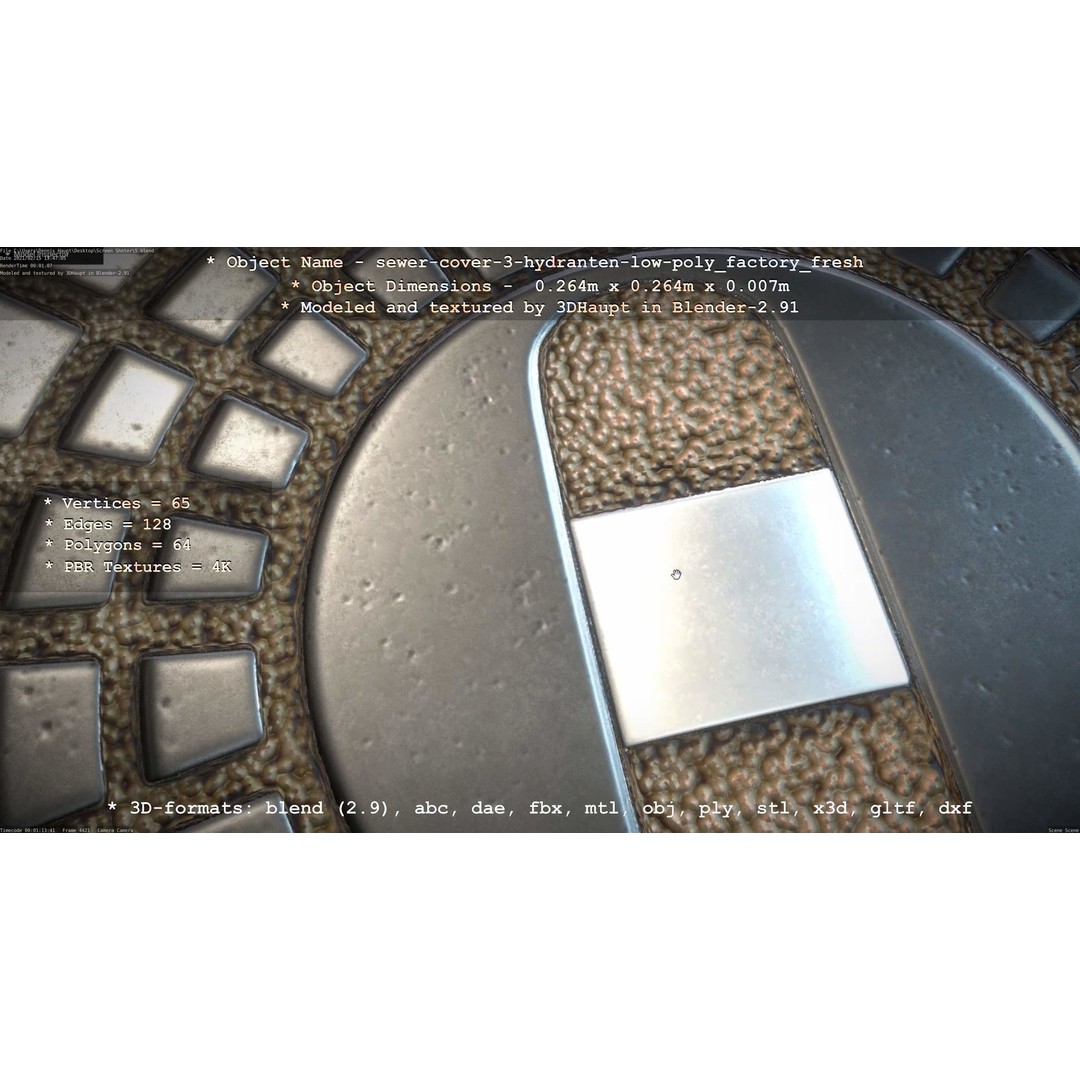 Sewer Cover 3 Hydrant 3D Model – Clean Low-Poly Asset, FBX, OBJ - View 61