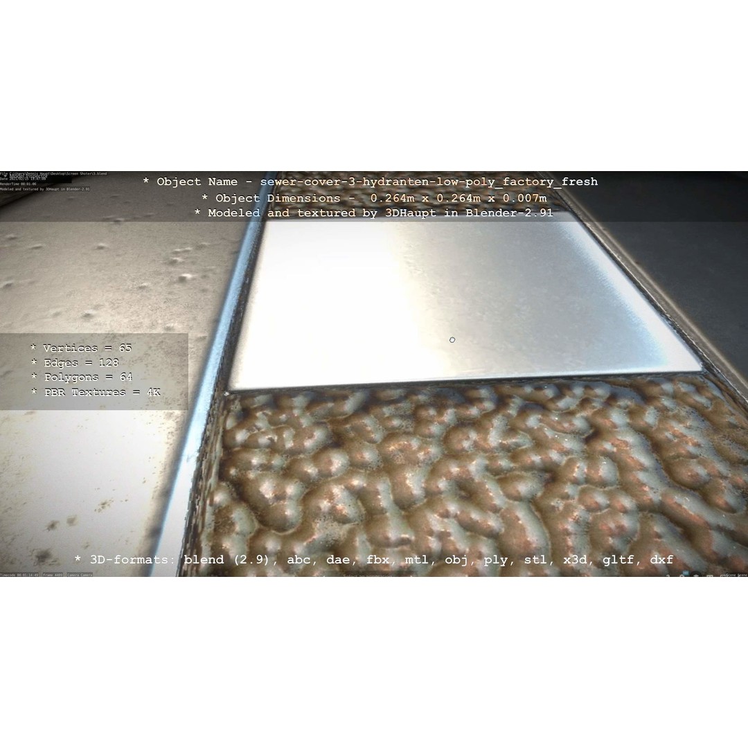 Sewer Cover 3 Hydrant 3D Model – Clean Low-Poly Asset, FBX, OBJ - View 64