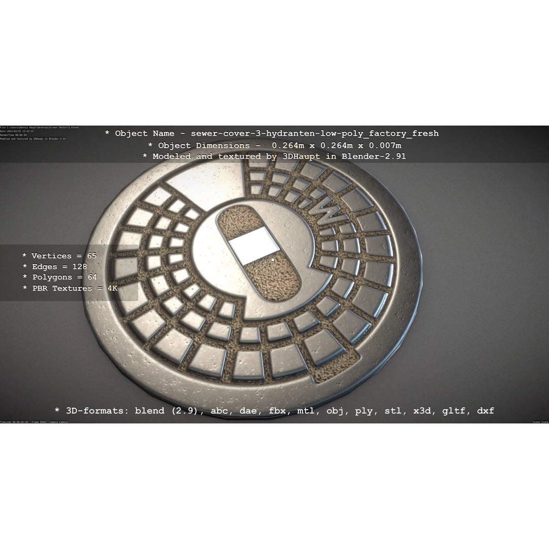 Sewer Cover 3 Hydrant 3D Model – Clean Low-Poly Asset, FBX, OBJ - View 67