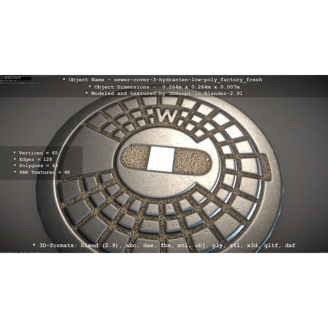 Sewer Cover 3 Hydrant 3D Model – Clean Low-Poly Asset, FBX, OBJ - View 72