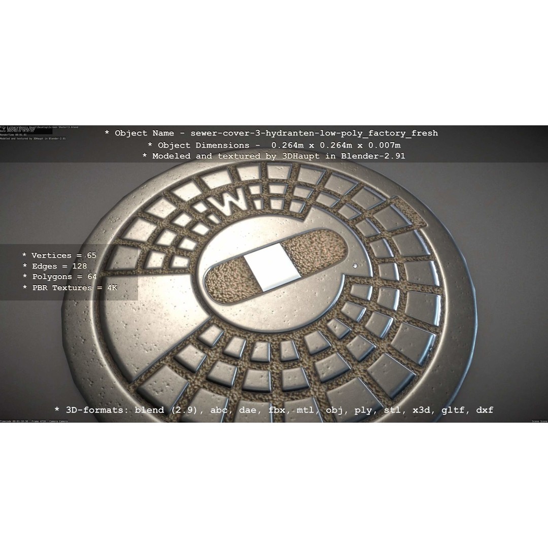Sewer Cover 3 Hydrant 3D Model – Clean Low-Poly Asset, FBX, OBJ - View 73