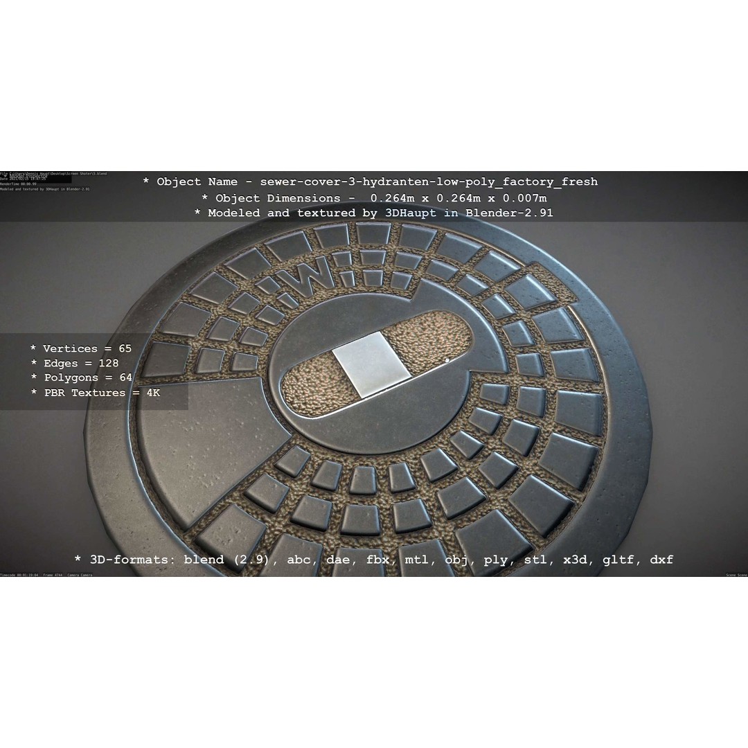 Sewer Cover 3 Hydrant 3D Model – Clean Low-Poly Asset, FBX, OBJ - View 74