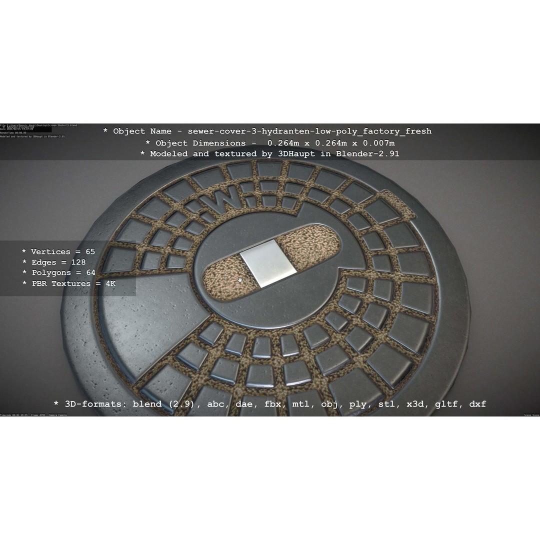 Sewer Cover 3 Hydrant 3D Model – Clean Low-Poly Asset, FBX, OBJ - View 75