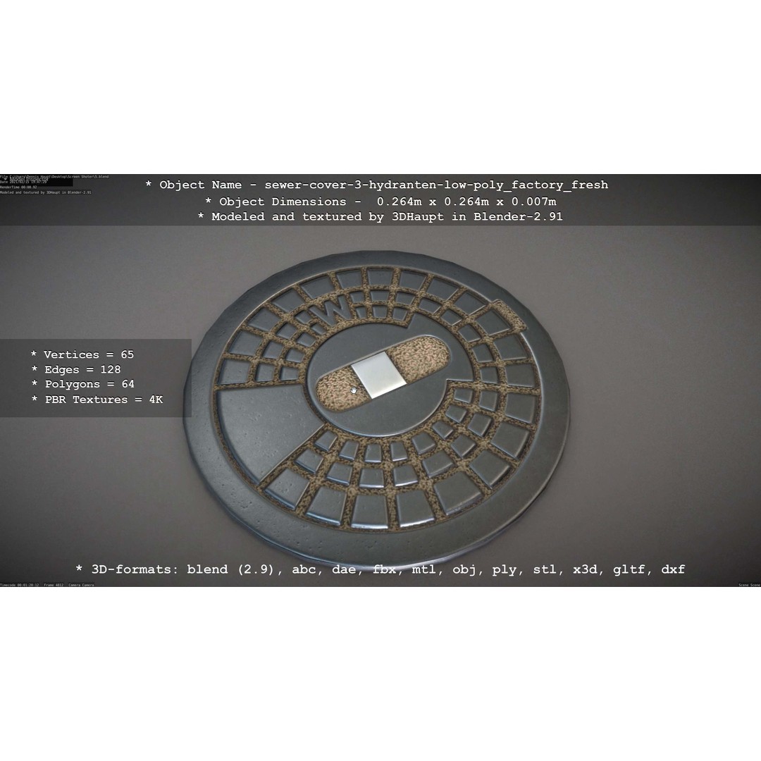 Sewer Cover 3 Hydrant 3D Model – Clean Low-Poly Asset, FBX, OBJ - View 76