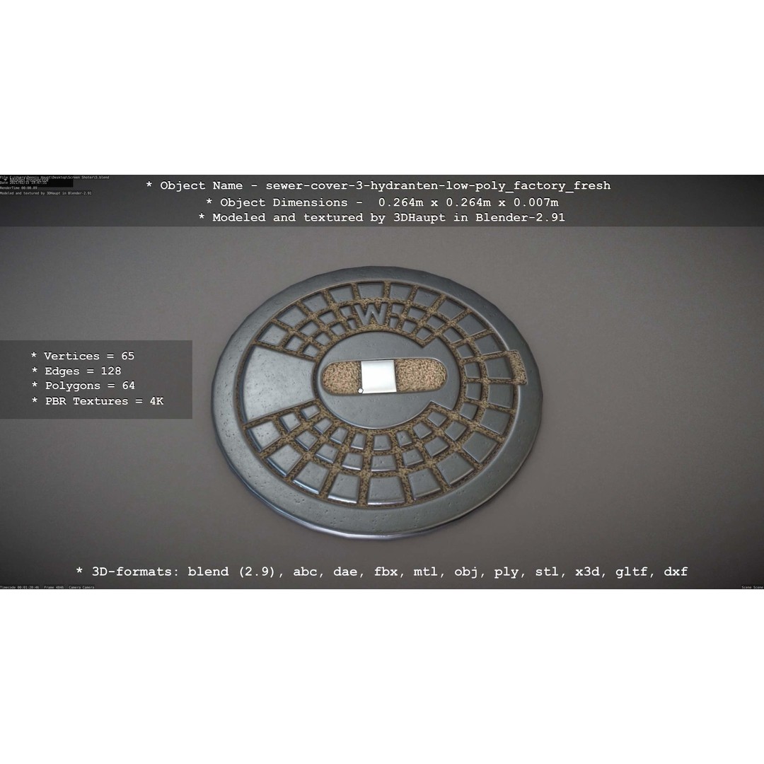 Sewer Cover 3 Hydrant 3D Model – Clean Low-Poly Asset, FBX, OBJ - View 77