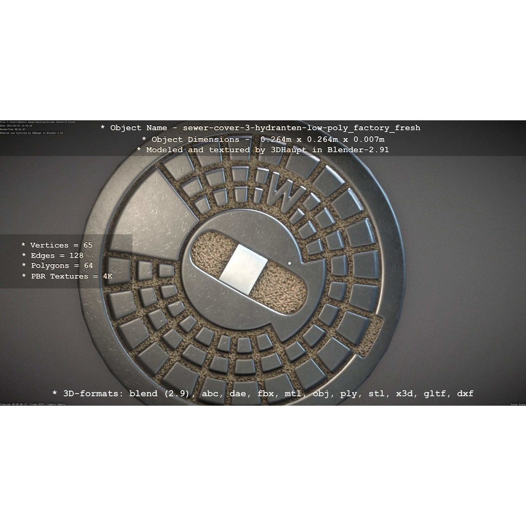 Sewer Cover 3 Hydrant 3D Model – Clean Low-Poly Asset, FBX, OBJ - View 78