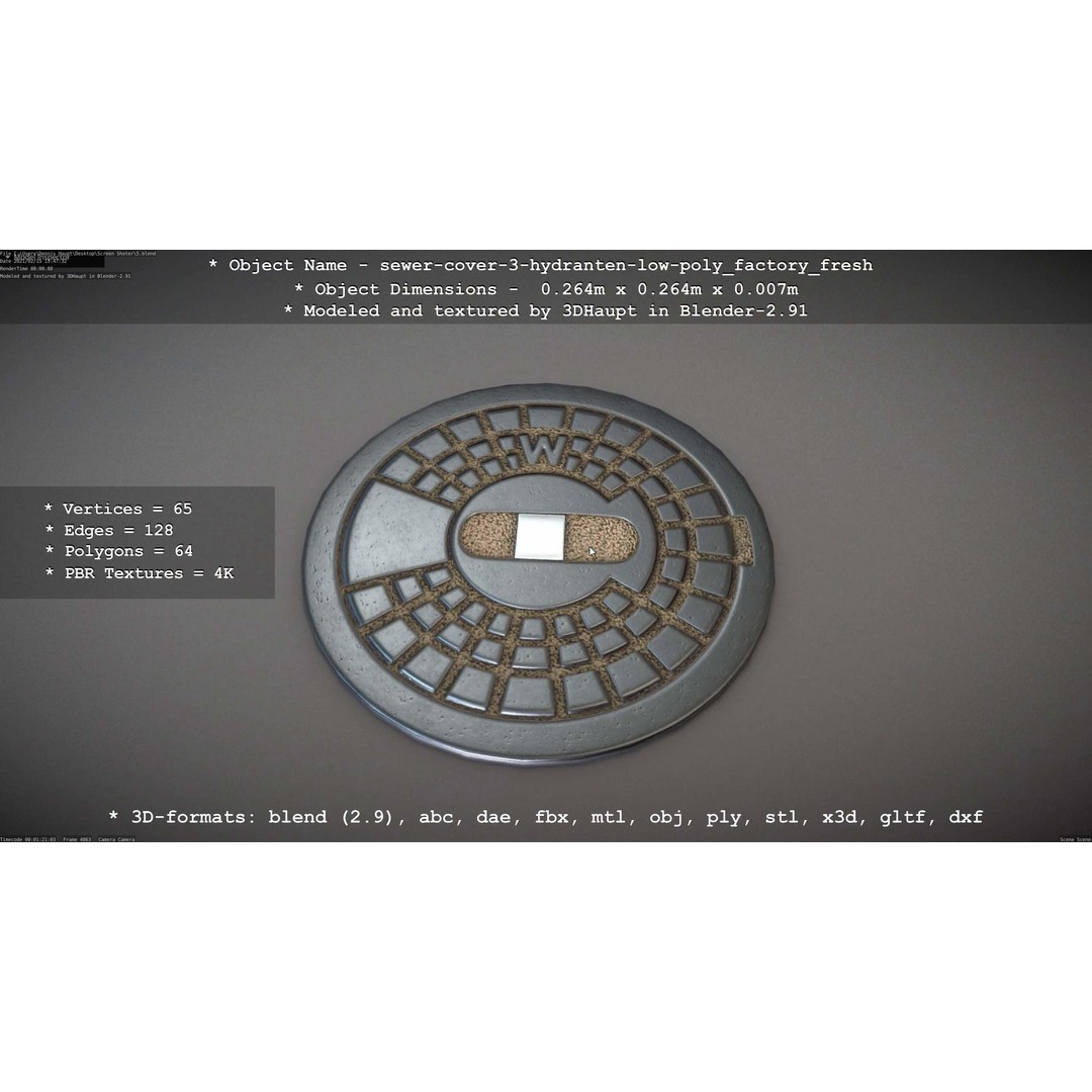 Sewer Cover 3 Hydrant 3D Model – Clean Low-Poly Asset, FBX, OBJ - View 79