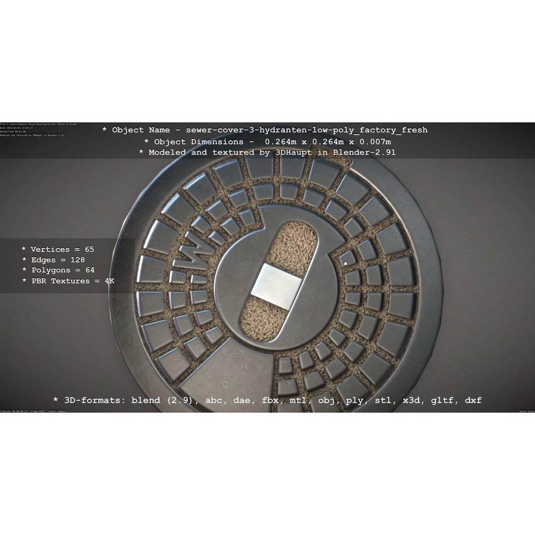 Sewer Cover 3 Hydrant 3D Model – Clean Low-Poly Asset, FBX, OBJ - View 8