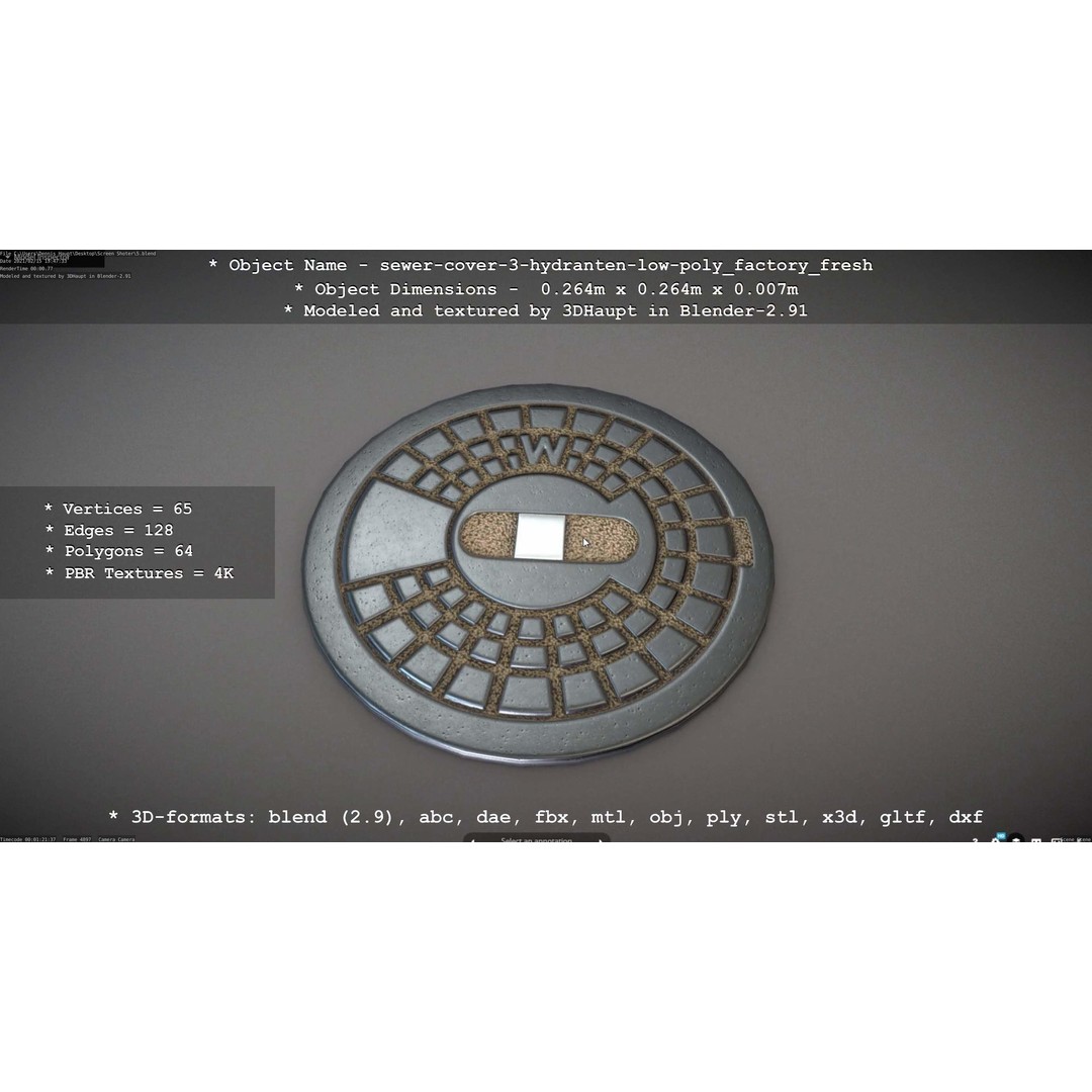 Sewer Cover 3 Hydrant 3D Model – Clean Low-Poly Asset, FBX, OBJ - View 80