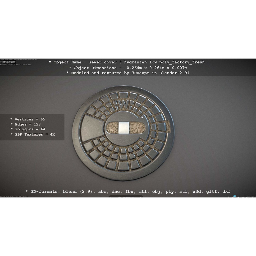 Sewer Cover 3 Hydrant 3D Model – Clean Low-Poly Asset, FBX, OBJ - View 83