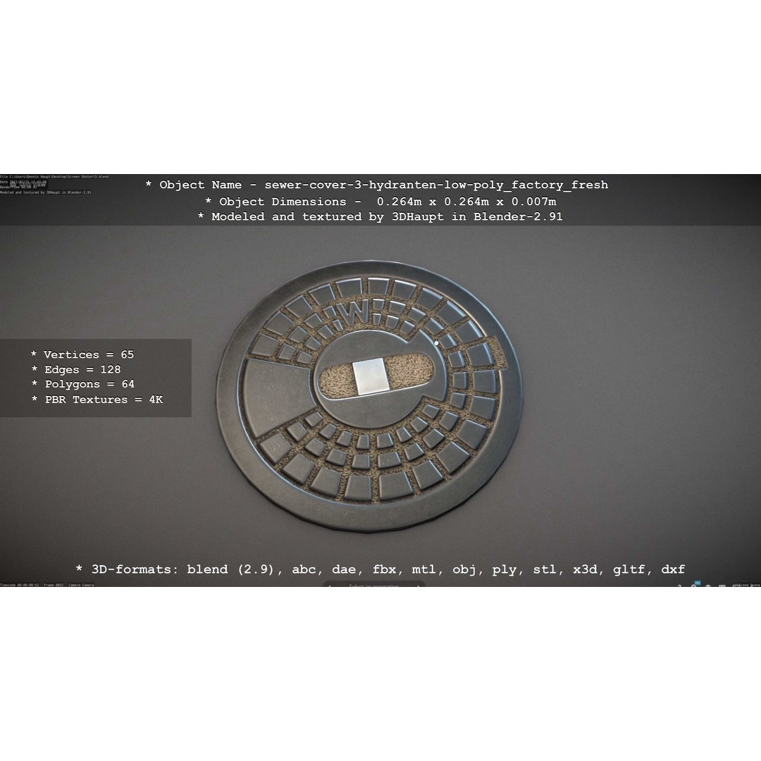 Sewer Cover 3 Hydrant 3D Model – Clean Low-Poly Asset, FBX, OBJ - View 84