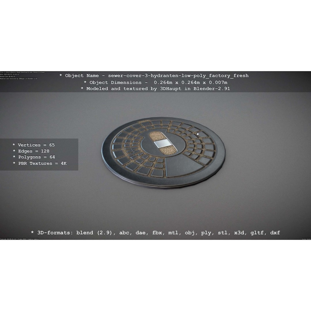 Sewer Cover 3 Hydrant 3D Model – Clean Low-Poly Asset, FBX, OBJ - View 85