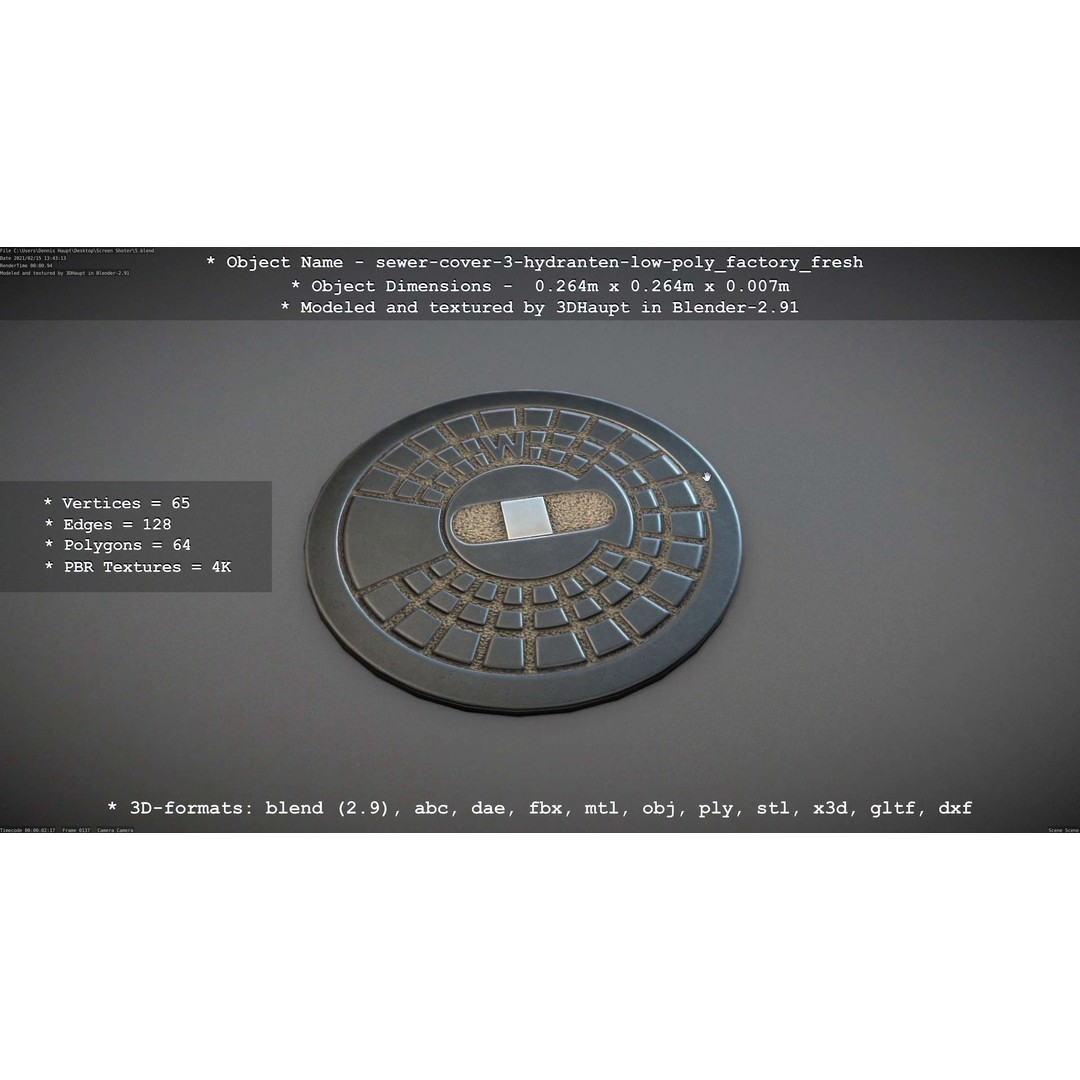Sewer Cover 3 Hydrant 3D Model – Clean Low-Poly Asset, FBX, OBJ - View 86