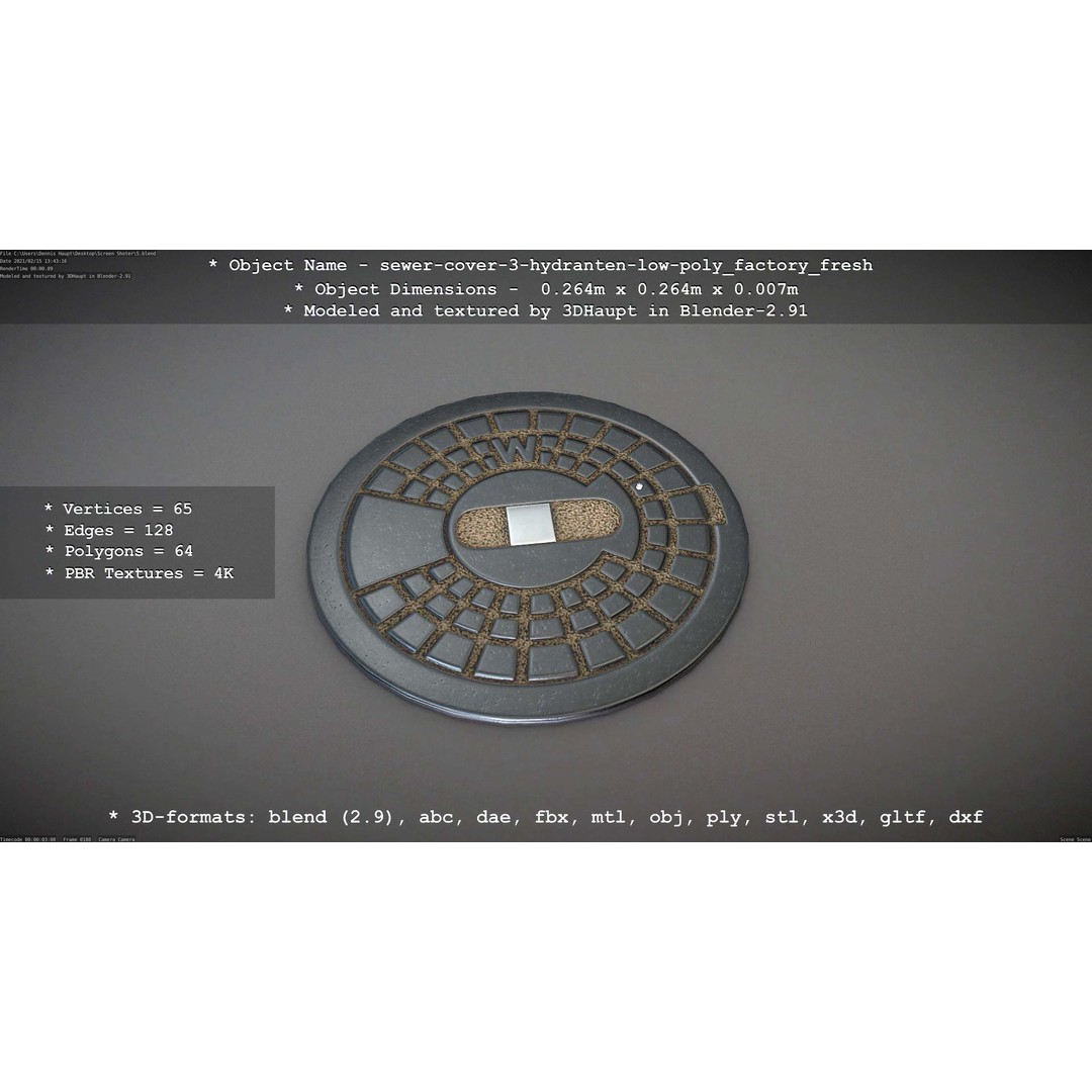Sewer Cover 3 Hydrant 3D Model – Clean Low-Poly Asset, FBX, OBJ - View 87
