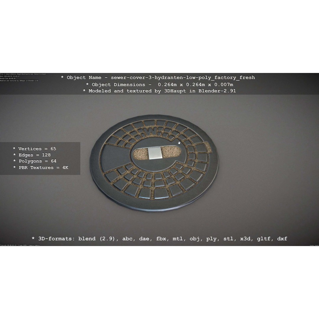 Sewer Cover 3 Hydrant 3D Model – Clean Low-Poly Asset, FBX, OBJ - View 88